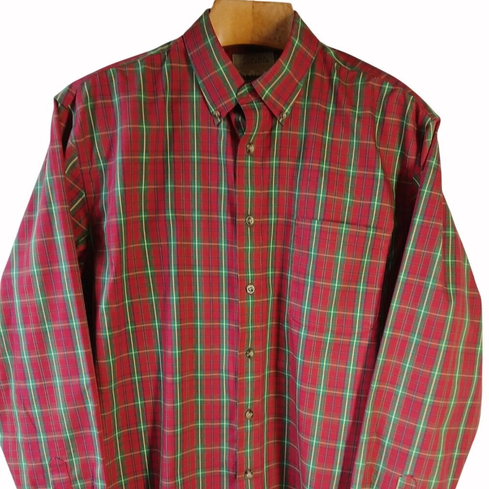 Cabelas Outfitter Red Green Plaid Long Sleeve Button Shirt Size XL Tall Holidays